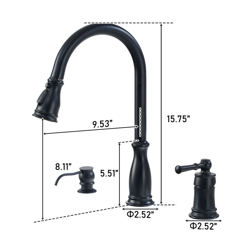 Robinet de cuisine à poignée simple Clihome, Noir mat