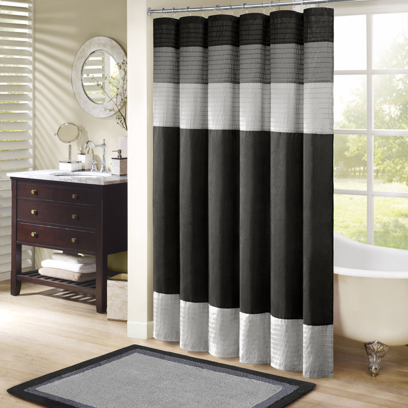 Amherst Striped Faux Silk Shower Curtain, Black, 72" H x 72" W