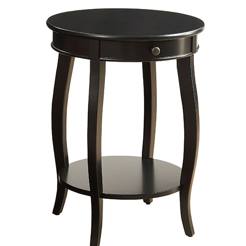 Table de bout en bois noir avec tiroir et tablette inférieure, style rond pour la maison