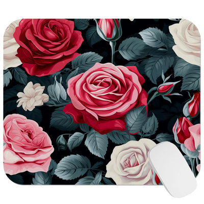 Floral Rose Flowers Pattern III Gaming Cute Office Laptop Desk Pad Gift Mat Square Rectangle Non-Slip Mousepad