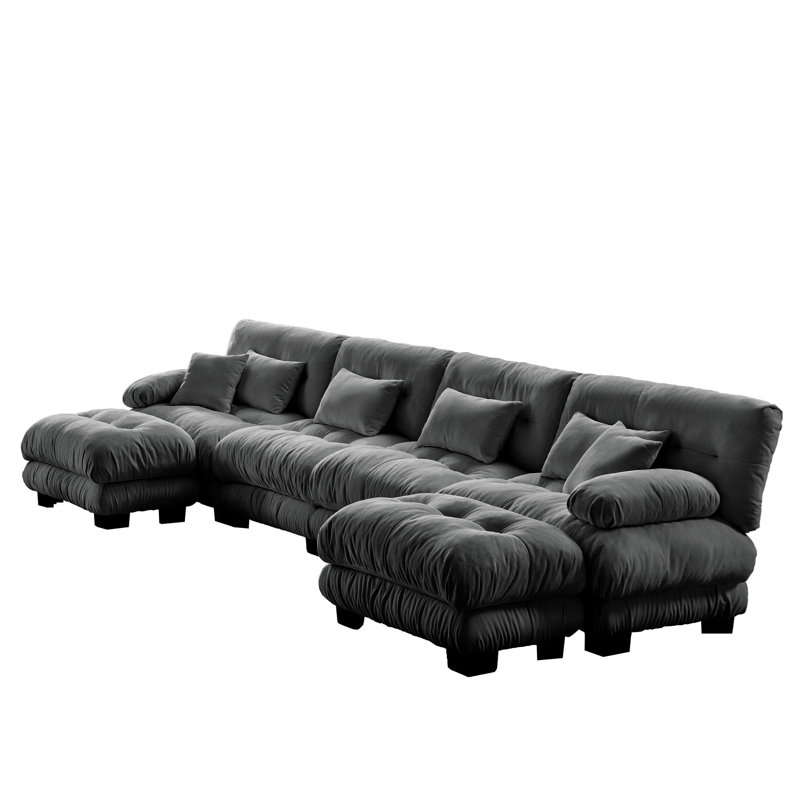 Canapé modulaire Free Combination, canapé en U pour le salon, canapé 4 places avec 2 repose-pieds, Velours gris velours