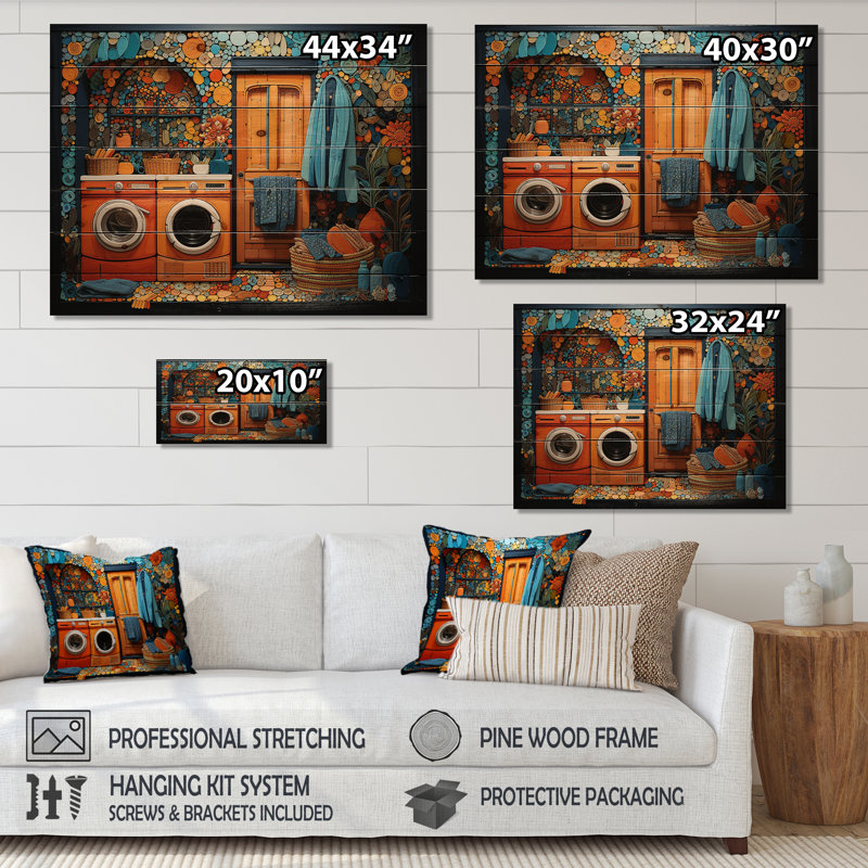 Blanchisserie Popart Room sur impression sur bois, H 30 po x l 40 po x P 0,78 po