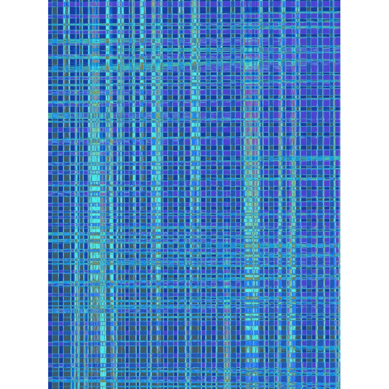«Blue Box 1» par Drew Gaffney - peinture encadrée, H 31,25 po x l 25,25 po