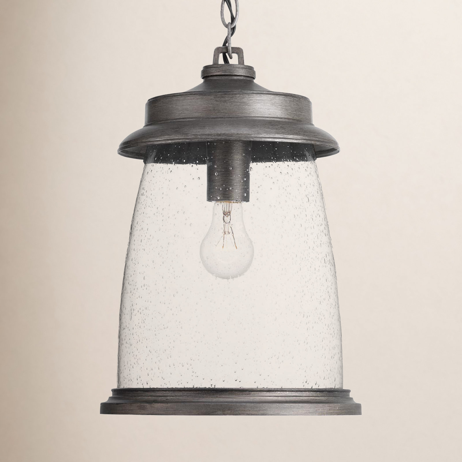 Seeded Outdoor Hanging Lantern, Antique Pewter