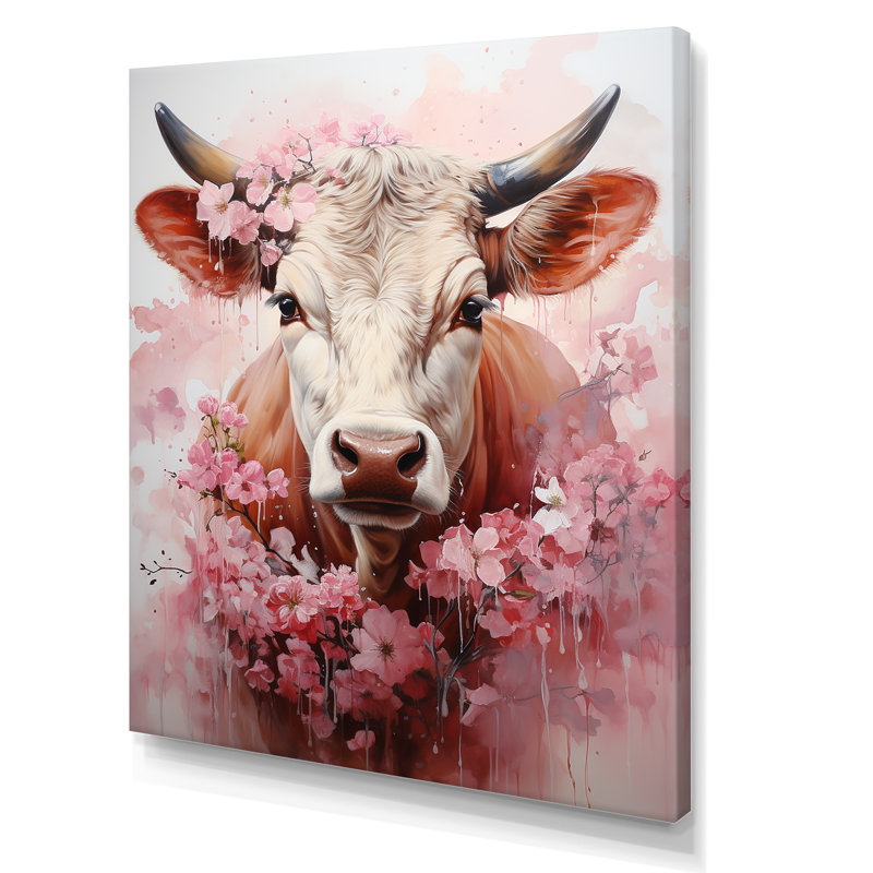 «Romanticism Pink Cow Portrait I», reproduction sur toile, H 44 po x l 34 po x P 1,5 po, Toile tendue