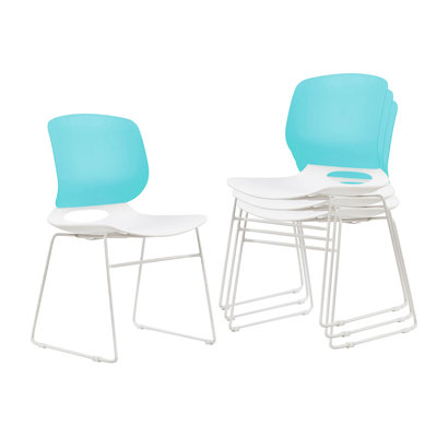 4 chaises empilables blanches et bleues modernes, siège en polypropylène, dossier renforcé en fibre de verre, 18,9 x 19,7 34,47 pouces, ergonomique pour un travail décontracté dans des espaces de loisirs idéaux