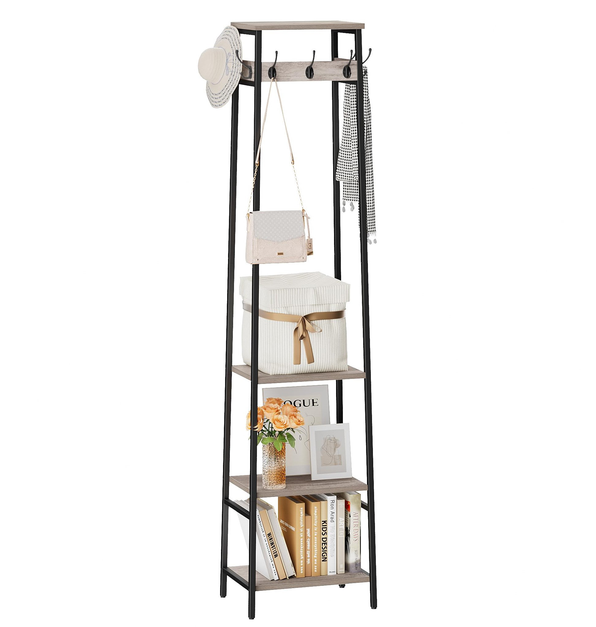 CLIBAX Freestanding Coat Rack, Industrial Coat Stand with 3 Shelves and ...