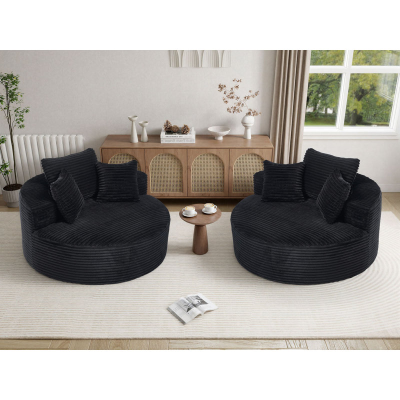 2 Pieces - 56" Upholstered Barrel Chair, Oversized Compression Round Chaise Lounge Single Sofa Chair, No Assembly Required