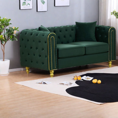 Causeuse moderne en velours vert de 63 po style Chesterfield Modern Home