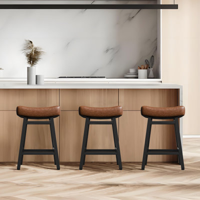 Ensemble de 3 tabourets de bar à hauteur de comptoir pour comptoir de cuisine avec tabourets de bar style campagne moderne avec siège rembourré sans dossier en similicuir et pieds en métal 24 po