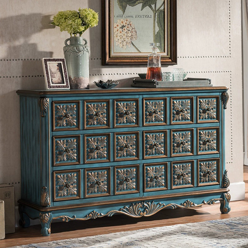 Armoire d'appoint en bois manufacturé bleu massif, Bleu