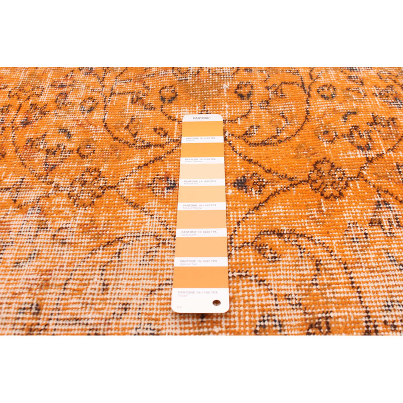 Tapis orange en laine noué à la main de conception unique 2000 pi 3 pi 8 po x 6 pi 11 po Oene