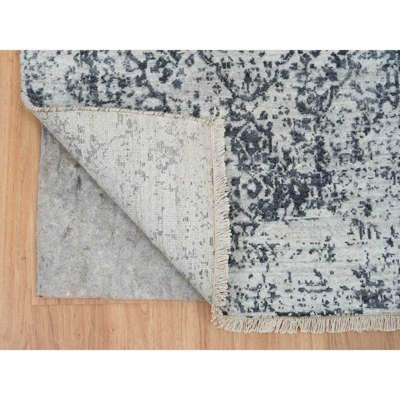 Tapis de couloir gris en laine / soie noué à la main 2 pi 8 po x 20 pi XL 356BC84FEF4548B387BD516AF812CA2D
