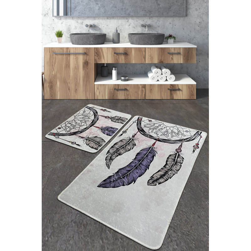 Ensemble de tapis de bain antibactérien (2 pièces), 100% polyester, 23,6 po x 39,4 po et 19,7 po x 23,6 po | Dessous antidérapant, 700 g / m² | Lavable à la machine, séchage rapide, idéal pour la sécurité et le confort de la salle de bain