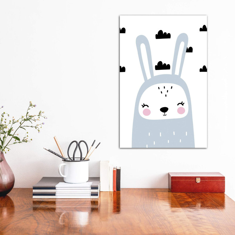 «Bunny Blue with Clouds Scandi», reproduction d'impression, H 18 po x l 12 po x 1,5 po, Toile tendue, Pas de tapis