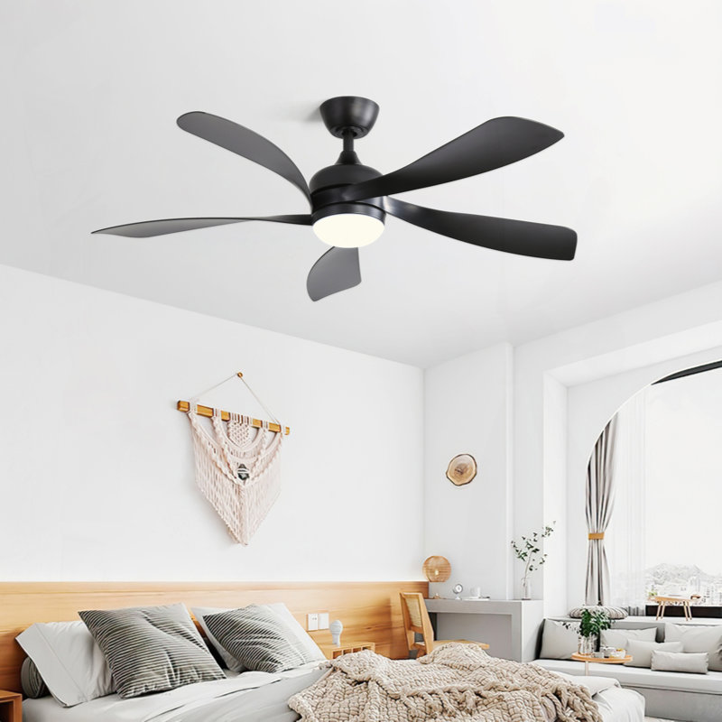 Ventilateur de plafond moderne de 52 pouces avec 5 pales en ABS, moteur à courant continu réversible, télécommande, blanc pour chambre à coucher