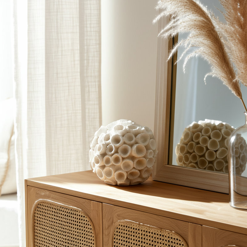 Coastal Decorative Orb Resin and Polyresin Coral-Inspired Design, 6" H X 7" W X 7" D, Ivory