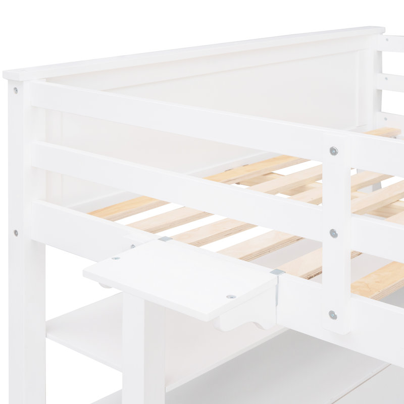 Lit mezzanine blanc avec bureau et tiroir - Rendez votre chambre à coucher plus organisée et élégante en bois massif pleine grandeur