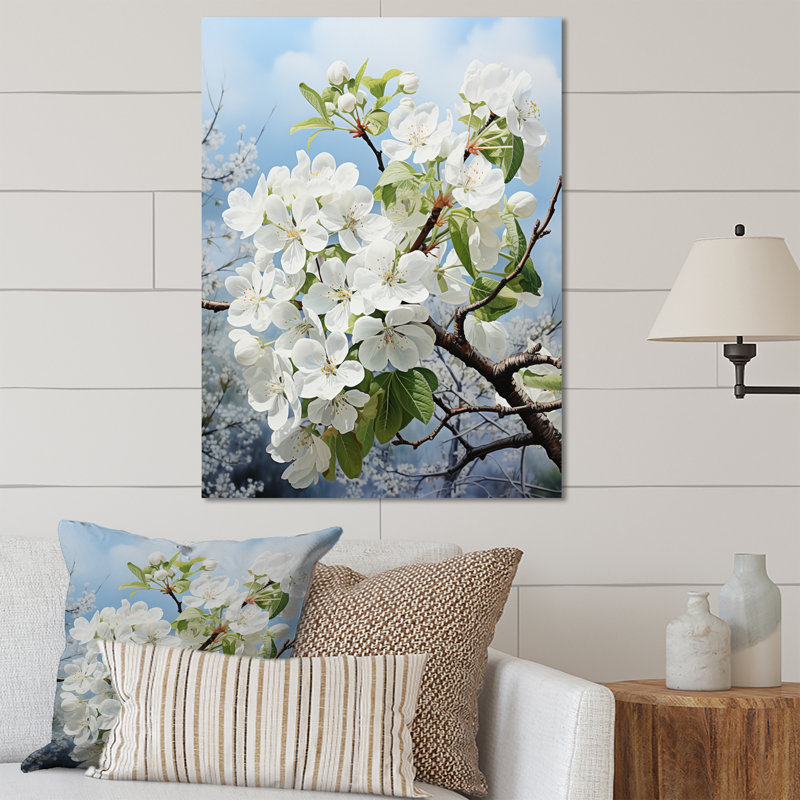 Fleur de pommier monochromatique élégance XXX - art mural floral en métal dans le salon, H 32 po x l 16 po x P 1 po