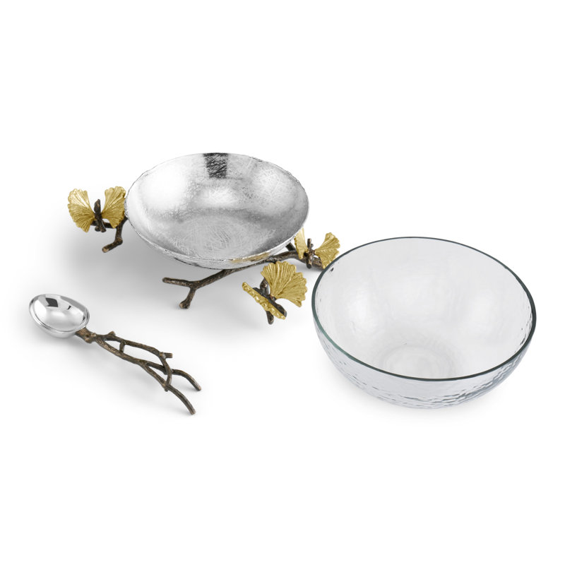 Butterfly Ginkgo Glass Nut Bowl with Spoon