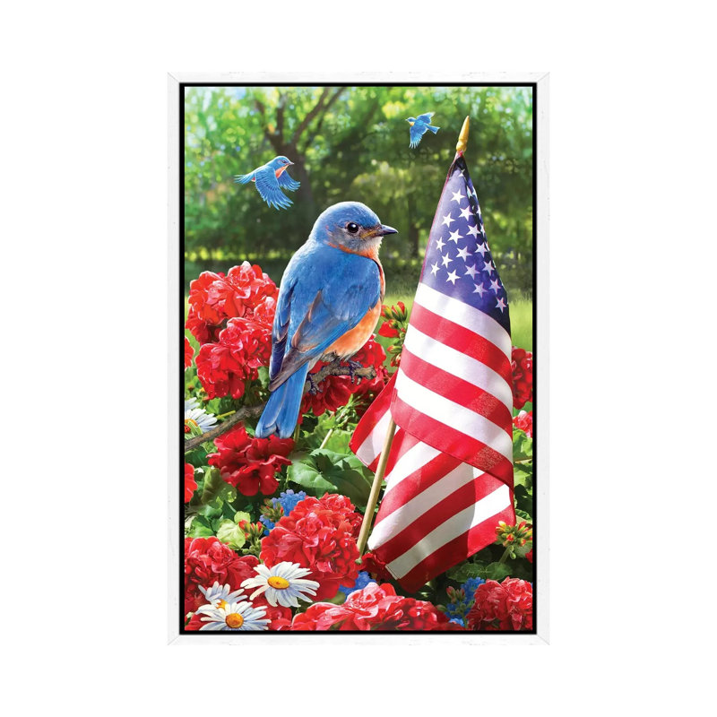 Patriotic Bluebird - Print on Canvas, 66.04 cm H x 45.72 cm W, White Framed