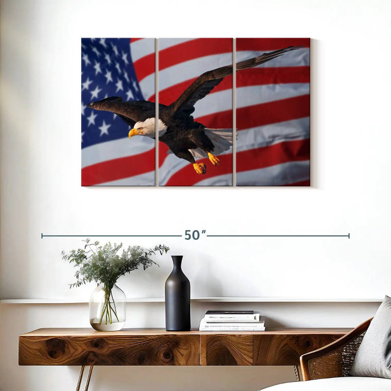 Lelar US Flag And Flying Bald Eagle, 24" H x 38" W