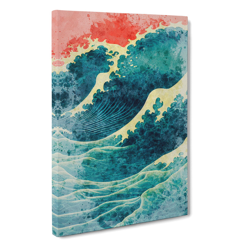 Watercolour Japanese Wave No.4 - Wrapped Canvas Painting, 50cm H x 35cm W x 3cm D
