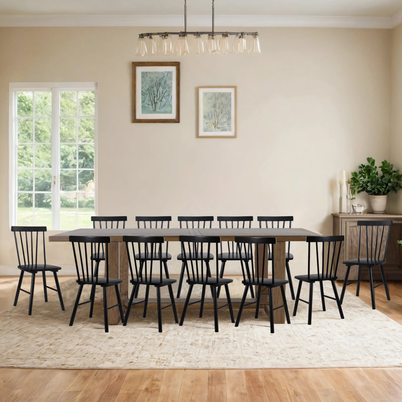 Phaong 17" Wide Mid-Century Modern Windsor Back Wood Modern Dining Chairs(Set of 12)