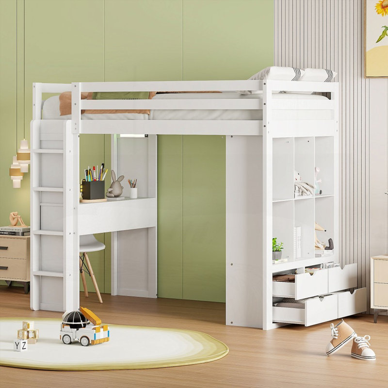 Lit mezzanine avec rangement spacieux, lumière DEL et amp; Bureau d'écriture (L 77,4 po x l 41,7 po x H 65,4 po), Lit simple