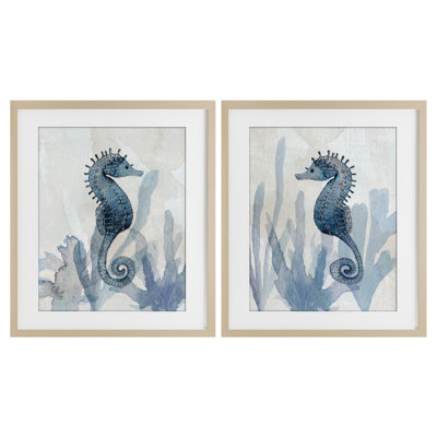 Impressions of Seahorses 2pc Framed Print Under Glass Set, design by Susan Jill
