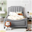 Upholstered Daybed with Classic Stripe Shaped Headboard-8961840