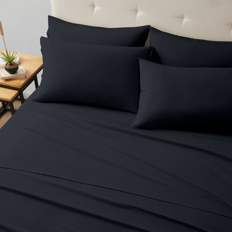 Kathy Ireland Bamboo Cooling 6 Piece Sheet Set with Deep Pockets, Queen sheet set with 6 additional pieces, Black