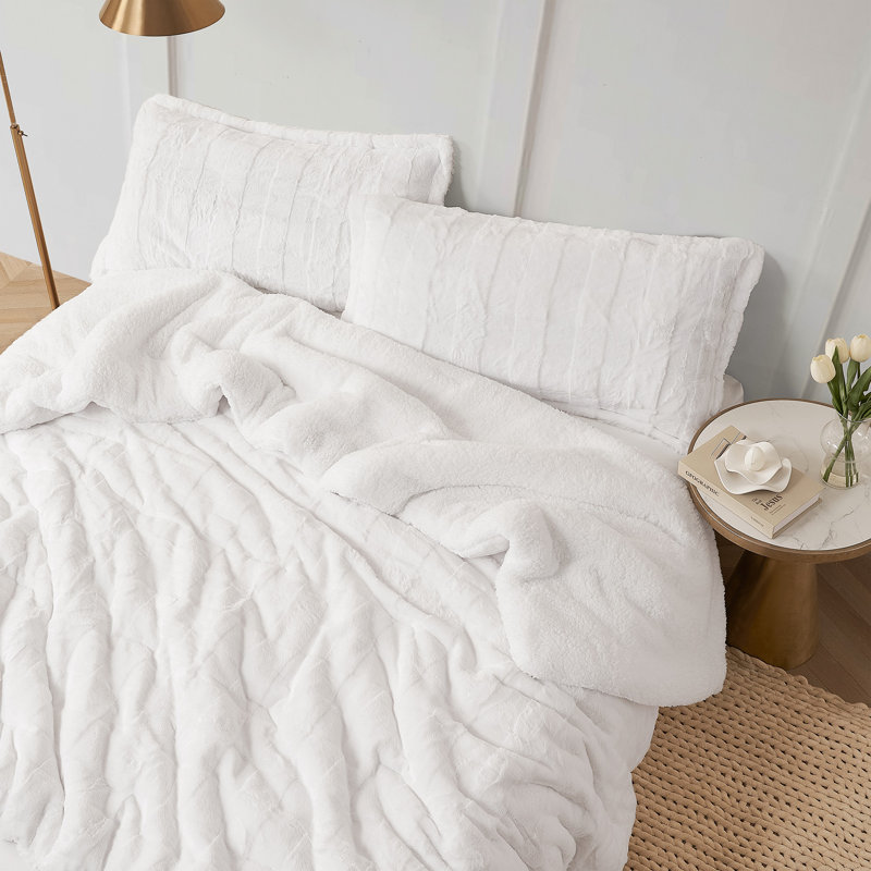 Ensemble d'édredon en fausse fourrure Coma Inducteur, Blanc pur, Grand + 2 taies décoratives standard