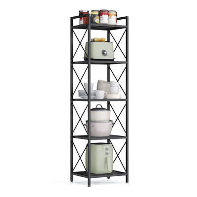 Étagère de rangement en métal à 5 niveaux, étagère avec cadres latéraux en X, treillis dense, 12,6 po x 15,7 po x 57,3 po, pour entrée, cuisine, salon, salle de bain, style industriel