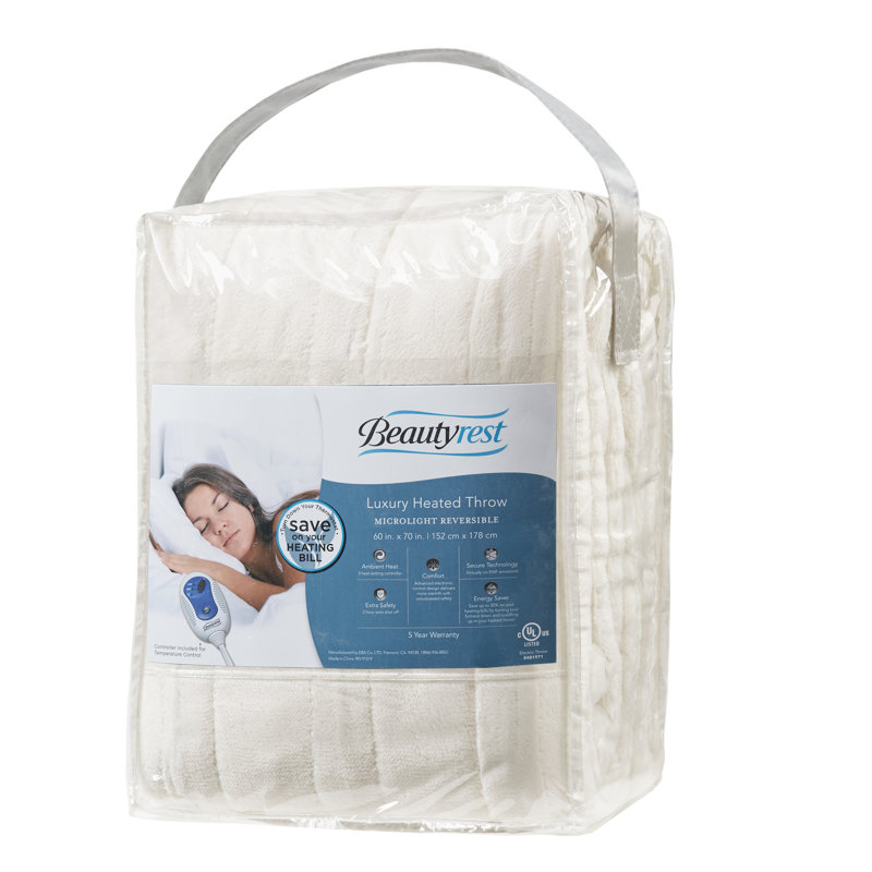 60" x 70" Ivory Plush Electric Heated Blanket