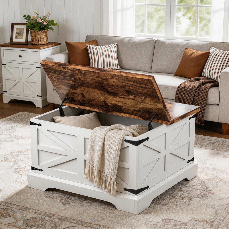 Fellsburg 31.1" W Square Lift Top Storage Coffee Table, White