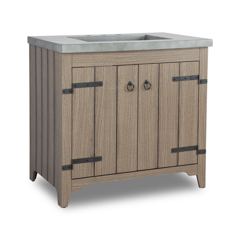 Ensemble de meuble-lavabo simple 36 po Sia, Ciment, Grain de bois noyer