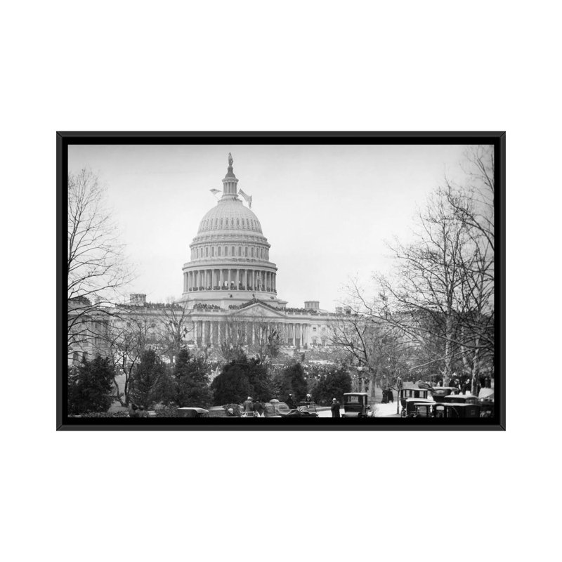 1910 à 1920, Capitol Building Washington, D.C., H 18 po x l 26 po x P 1,5 po, Toile avec cadre noir, Pas de tapis