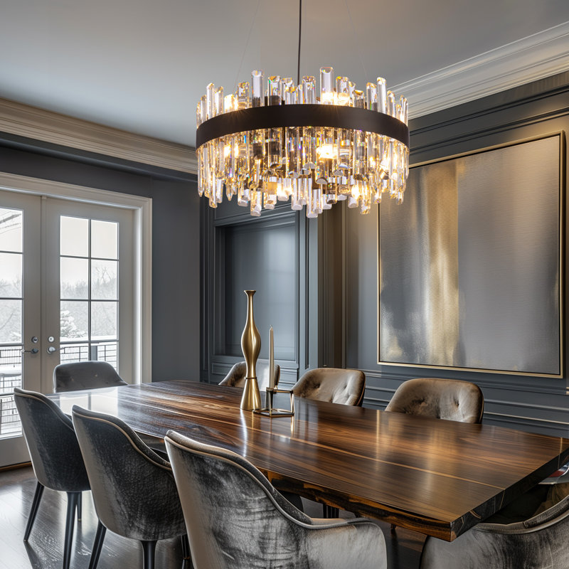 Lustre en cristal Marais, H 9,8 po x l 31,5 po x P 31,5 po, Noir mat