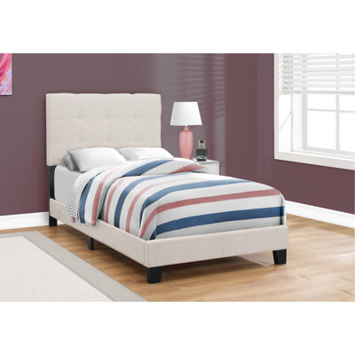 Lit simple pour chambre à coucher, revêtement beige, rembourrage en mousse épaisse, structure d'ingénierie solide