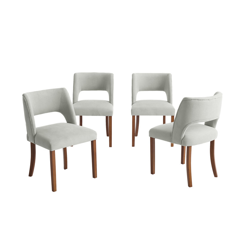 4-Piece Chenille Upholstered Solid Wood Dining Chair Set, Light Gray