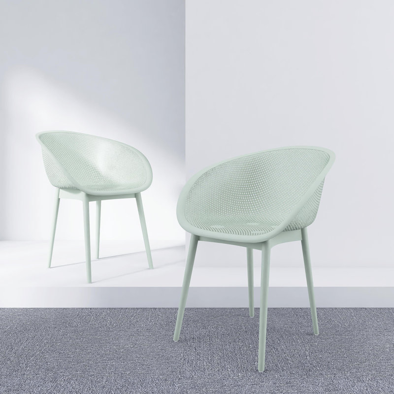 Chaise avec accoudoirs moderne moderne en plastique PP résistant aux intempéries (ensemble de 2), Vert