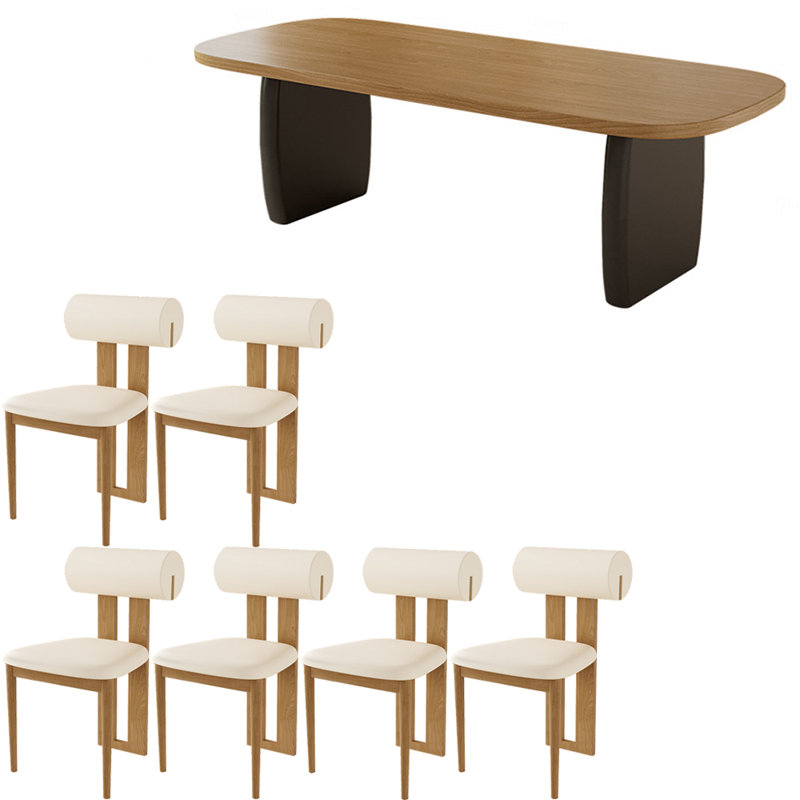 Ensemble de table à manger en bois massif de style français, H 29,5 po x L 70,8 po x l 31,4 po, Blanc / Brun
