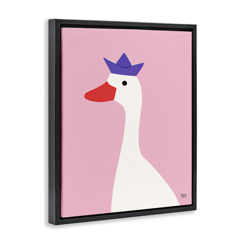«Crowned Goose on Pink Grey», art mural sur toile flottante par Jessica Beck, H 31 po x l 25 po, Cadre flottant noir