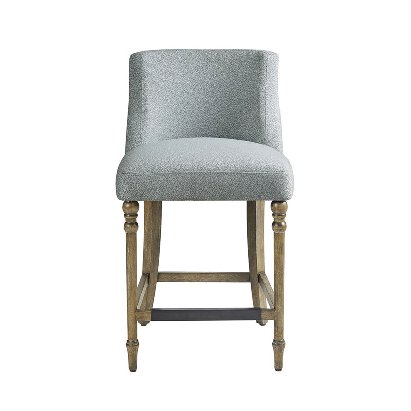 Tabouret de comptoir de 25 po avec revêtement bleu - pieds en bois massif, repose-pieds, tabouret rembourré requis, protection, mobilier de salle à manger chic et outil fourni