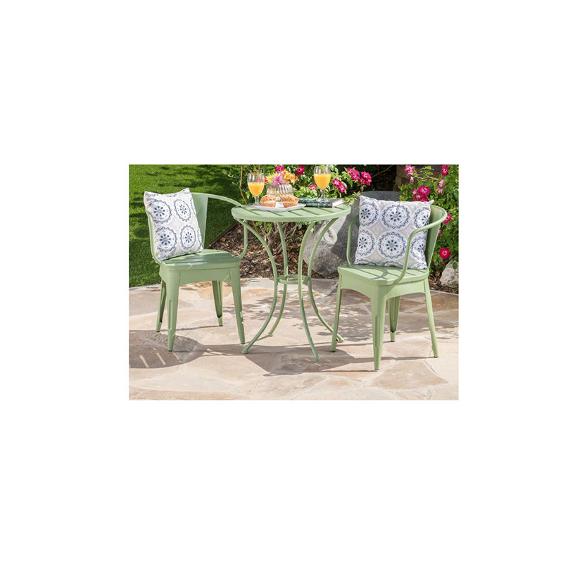 Ensemble bistro d'extérieur en fer avec table et 2 chaises, vert mat, Vert mat