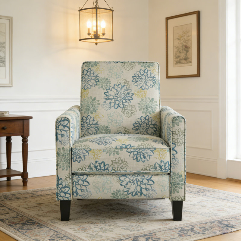 Fauteuil inclinable rembourré avec dossier en bois de hêtre massif