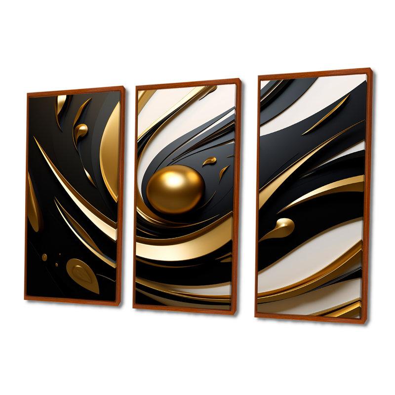 Ensemble de reproductions d'art abstrait abstrait, Cadre flottant brun, H 28 po x l 36 po x P 1 po
