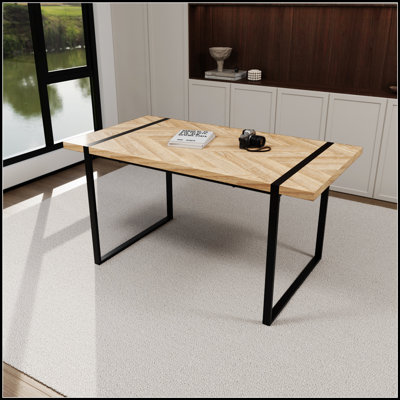 Table de bureau moderne en bois aggloméré minimaliste moderne avec pieds en métal noir, table de salle à manger et de bureau polyvalente de petite taille
