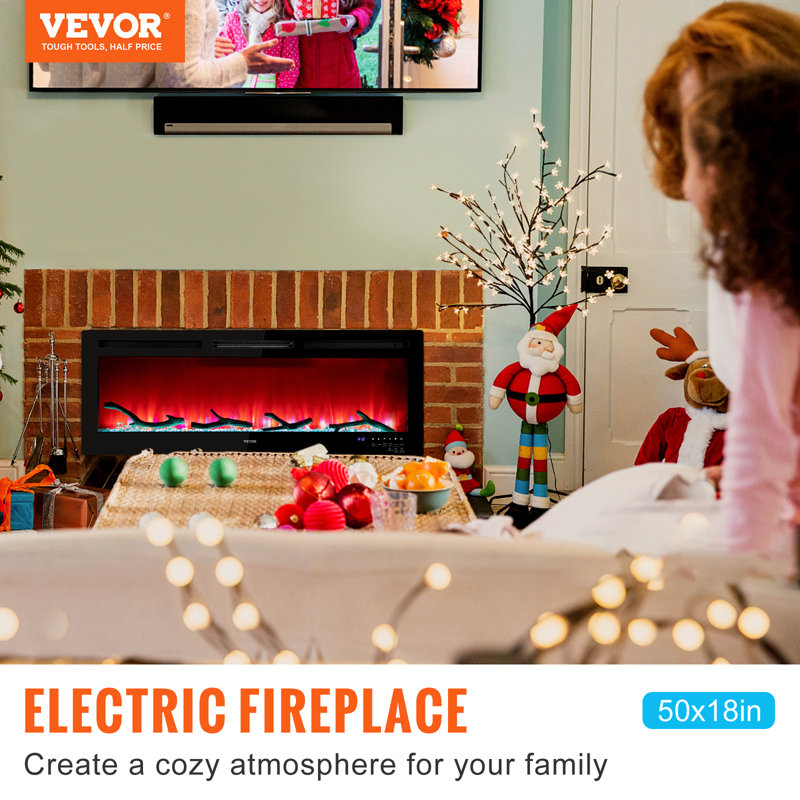 VEVOR Electric Fireplace Linear With Voice Control Black Electric Fireplace with 5000 BTU, 18" H x 50" W x 4.57" D
